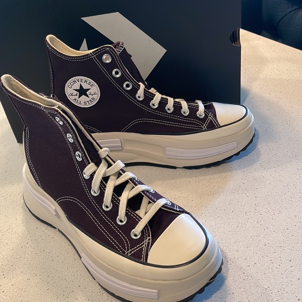 Converse Platform Chuck Taylor High Top Sneakers in Dark Brown and Cream